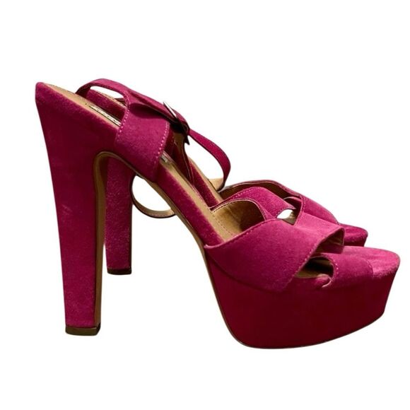 Vintage Y2k STEVE MADDEN Bright Pink Suede Leather 6” Platform Ankle Heel 9.5 - Picture 9 of 15